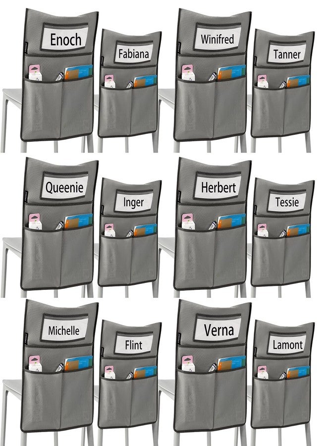 ANZORG Chairback Buddy Pocket Chart Back of Chair Organizer for Classroom with Name Tag Pocket (GREY-12 PACK) - Image 1